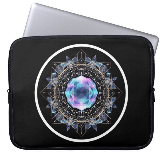 Futuristic Crystal Mandala – Geometric Tech Art Laptop Sleeve (Front)