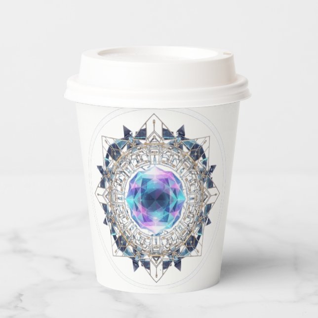 Futuristic Crystal Mandala – Geometric Tech Art Paper Cups (Front)