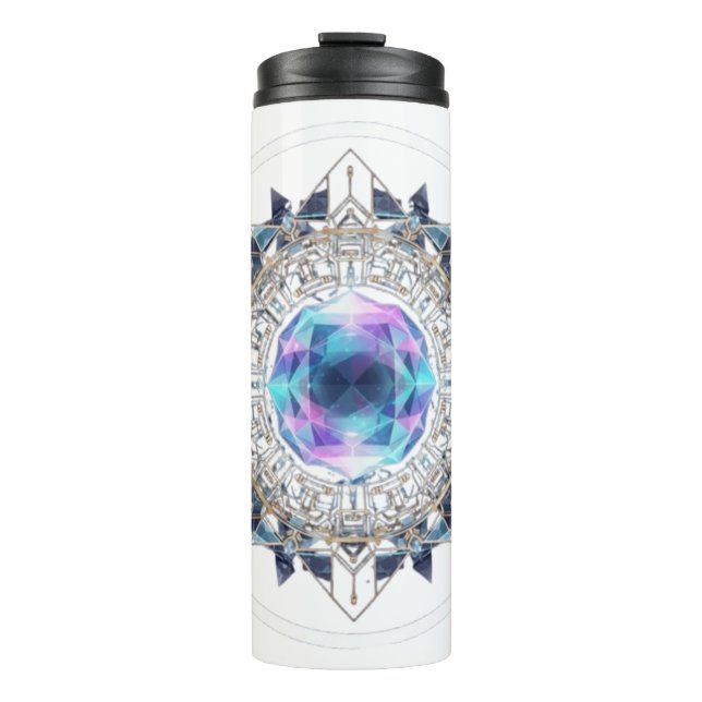 Futuristic Crystal Mandala – Geometric Tech Art Thermal Tumbler (Front)