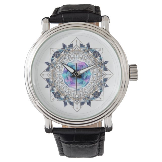 Futuristic Crystal Mandala – Geometric Tech Art Watch (Front)