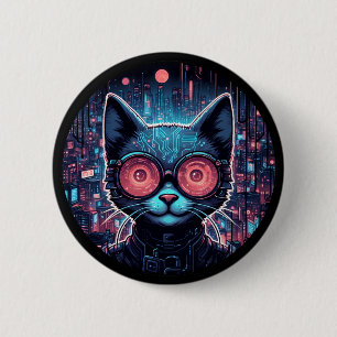 Futuristic Cyber Cat 6 Cm Round Badge