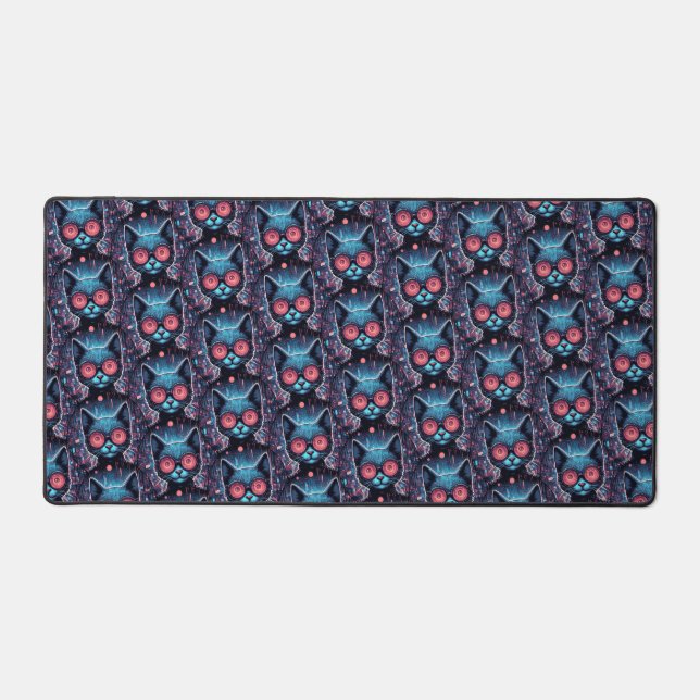 Futuristic Cyber Cat Desk Mat (Front)
