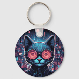 Futuristic Cyber Cat Key Ring
