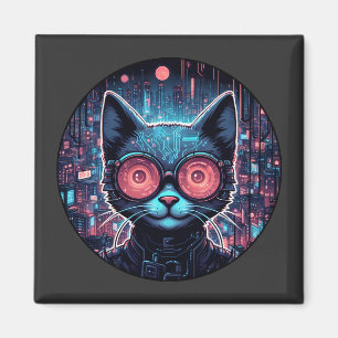 Futuristic Cyber Cat Magnet