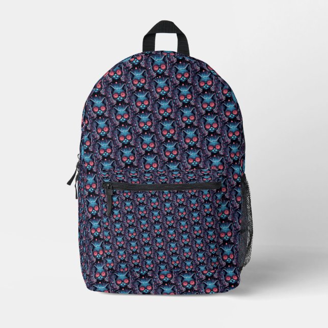 Futuristic Cyber Cat Printed Backpack (Front)