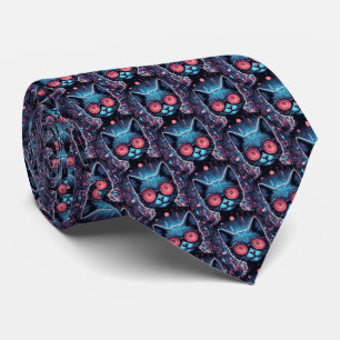 Futuristic Cyber Cat Tie
