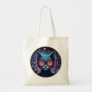 Futuristic Cyber Cat Tote Bag