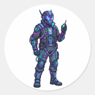 Futuristic Cyber Pilot Mecha Graphic Hoodie Classic Round Sticker