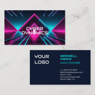 Futuristic Cyber Tech Neon Synthwave Dj Business Card