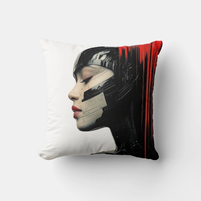 Futuristic Cyber Woman - Sci-Fi Art Throw Pillow (Front)