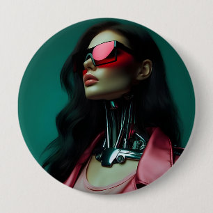 futuristic cybernetic woman 10 cm round badge