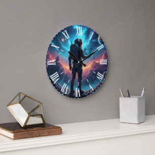 Futuristic Cyberpunk Astronaut Nebula Space Unique Large Clock