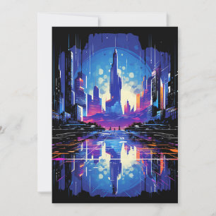 Futuristic Cyberpunk City Skyline Holiday Card