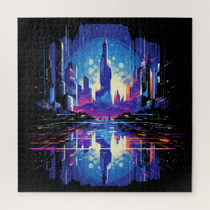 Futuristic Cyberpunk City Skyline Jigsaw Puzzle