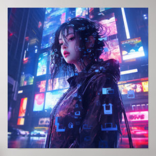 Futuristic Cyberpunk Glitched Holograms Poster   N