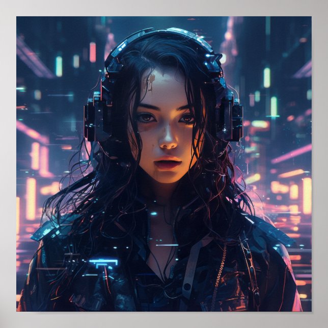 Futuristic Cyberpunk Glitched Holograms Poster - N (Front)