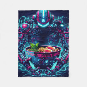 Futuristic Cyberpunk Robot Neon Food Ramen Fleece Blanket