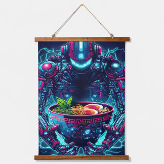Futuristic Cyberpunk Robot Neon Food Ramen Hanging Tapestry