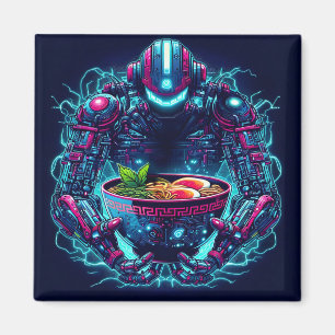 Futuristic Cyberpunk Robot Neon Food Ramen Magnet
