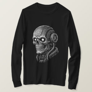 Futuristic Cyberpunk Skull in Tech Style T-Shirt