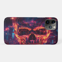 Futuristic Cyberpunk Skull with Cityscape