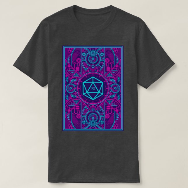Futuristic Cyberpunk Tabletop RPG D20 Dice T-Shirt (Design Front)