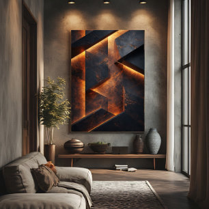 Futuristic Dark Orange Concrete Abstract Poster