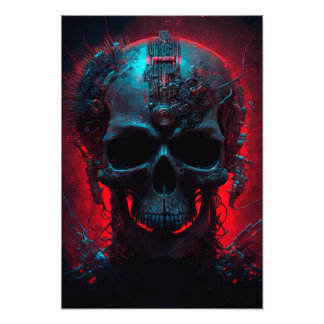 futuristic dead head with a glowing background photo print