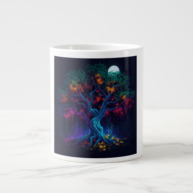Futuristic Digital Glow Tree Large Coffee Mug (Front)