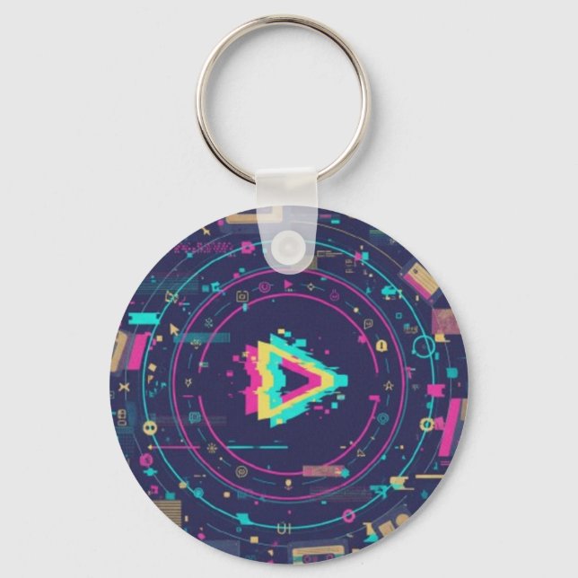 Futuristic Digital Play Button Abstract design  Key Ring (Front)
