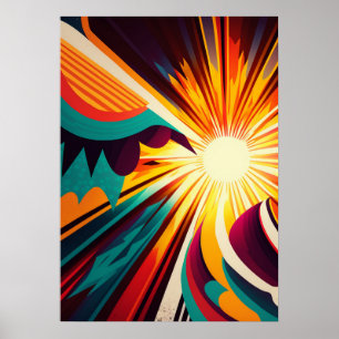 Futuristic Earth and Sun Line Art Retro 2 Poster