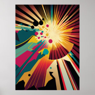 Futuristic Earth and Sun Line Art Retro Wall Art