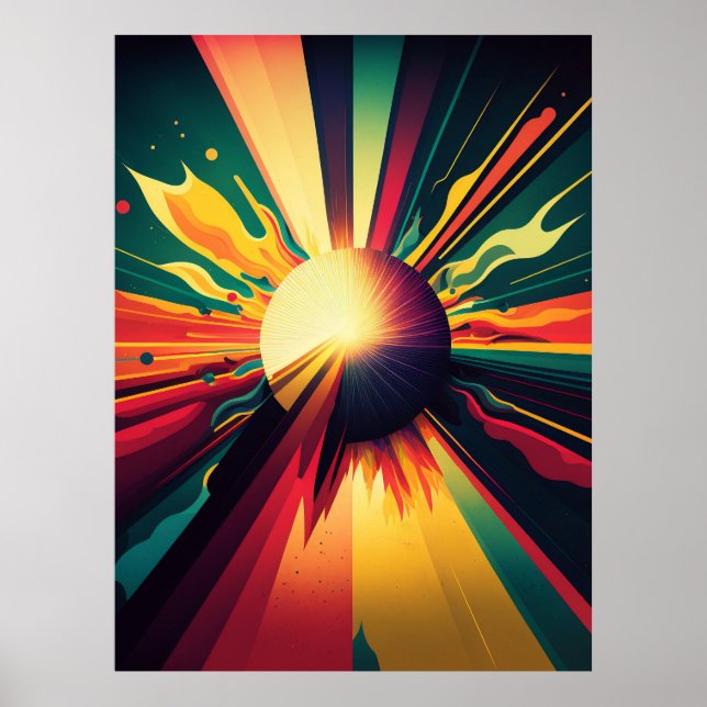 Futuristic Earth and Sun Line Art Retro Wall Art (Front)