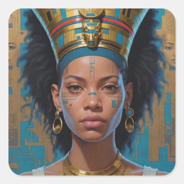 Futuristic Egyptian Queen Square Sticker (Front)