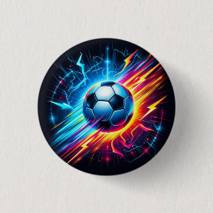 Futuristic Electric Football Soccer Ball Lightning 3 Cm Round Badge