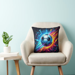 Futuristic Electric Football Soccer Ball Lightning Cushion