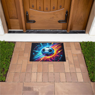 Futuristic Electric Football Soccer Ball Lightning Doormat