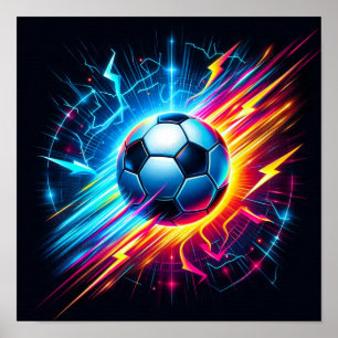 Futuristic Electric Football Soccer Ball Lightning Poster