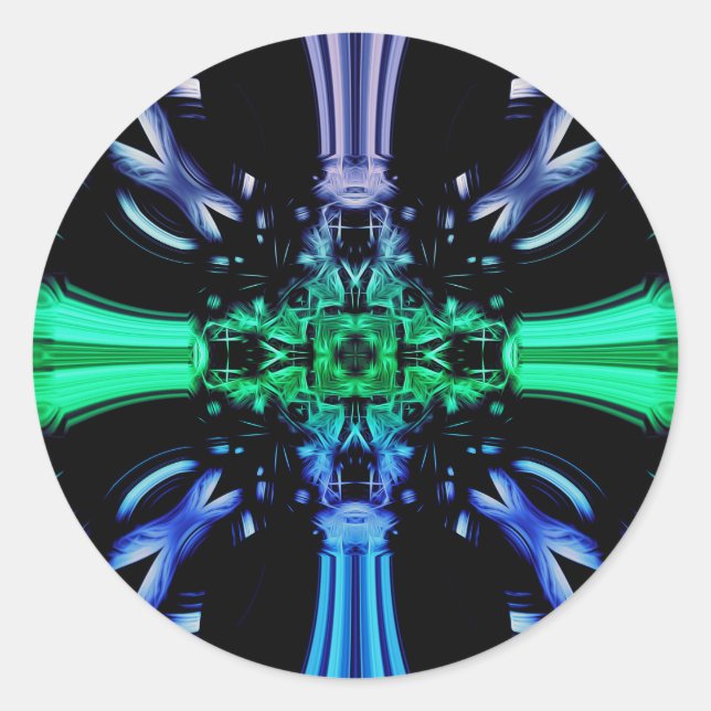 Futuristic Electric Plasma Fractal Design Classic Round Sticker (Front)
