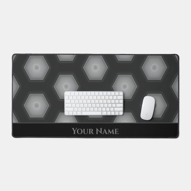 Futuristic elegant black grey hexagonal shapes desk mat (Keyboard & Mouse)