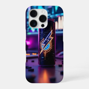 Futuristic energy drink cans on gaming table   iPhone 16 pro case