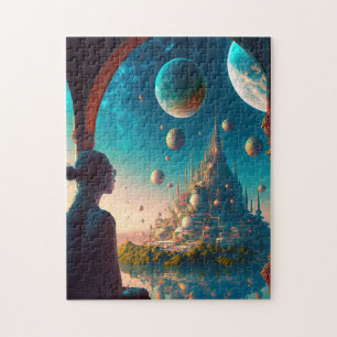 Futuristic Fantasy Castle Landscape Jigsaw Puzzle