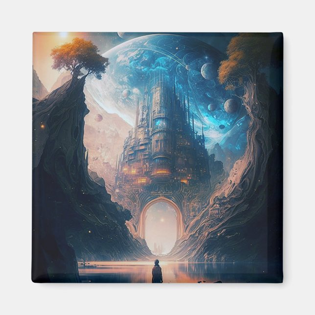 Futuristic Fantasy Castle Landscape Magnet (Front)