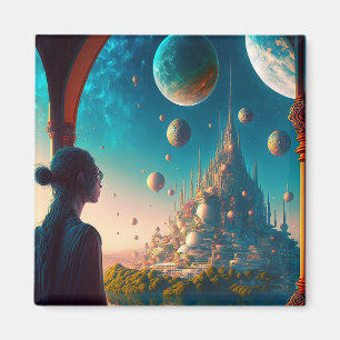 Futuristic Fantasy Castle Landscape Magnet