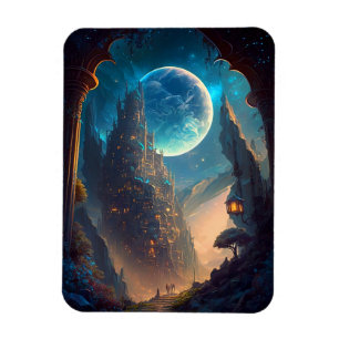 Futuristic Fantasy Castle Landscape Magnet
