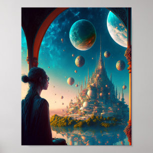 Futuristic Fantasy Castle Landscape Poster
