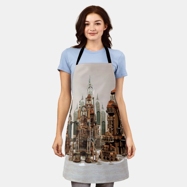 Futuristic Fantasy City Sci Fi Skyline Art Apron (Worn)