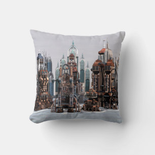 Futuristic Fantasy City Sci Fi Skyline Art Cushion