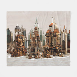 Futuristic Fantasy City Sci Fi Skyline Art Fleece Blanket