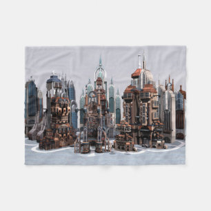 Futuristic Fantasy City Sci Fi Skyline Art Fleece Blanket
